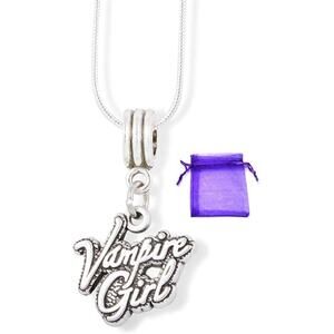 Vampire Girl Text Charm Snake Chain Necklace